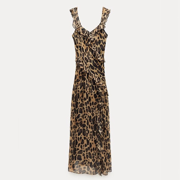 ZARA RUFFLED ANIMAL PRINT DRESS - Picture 11 of 16